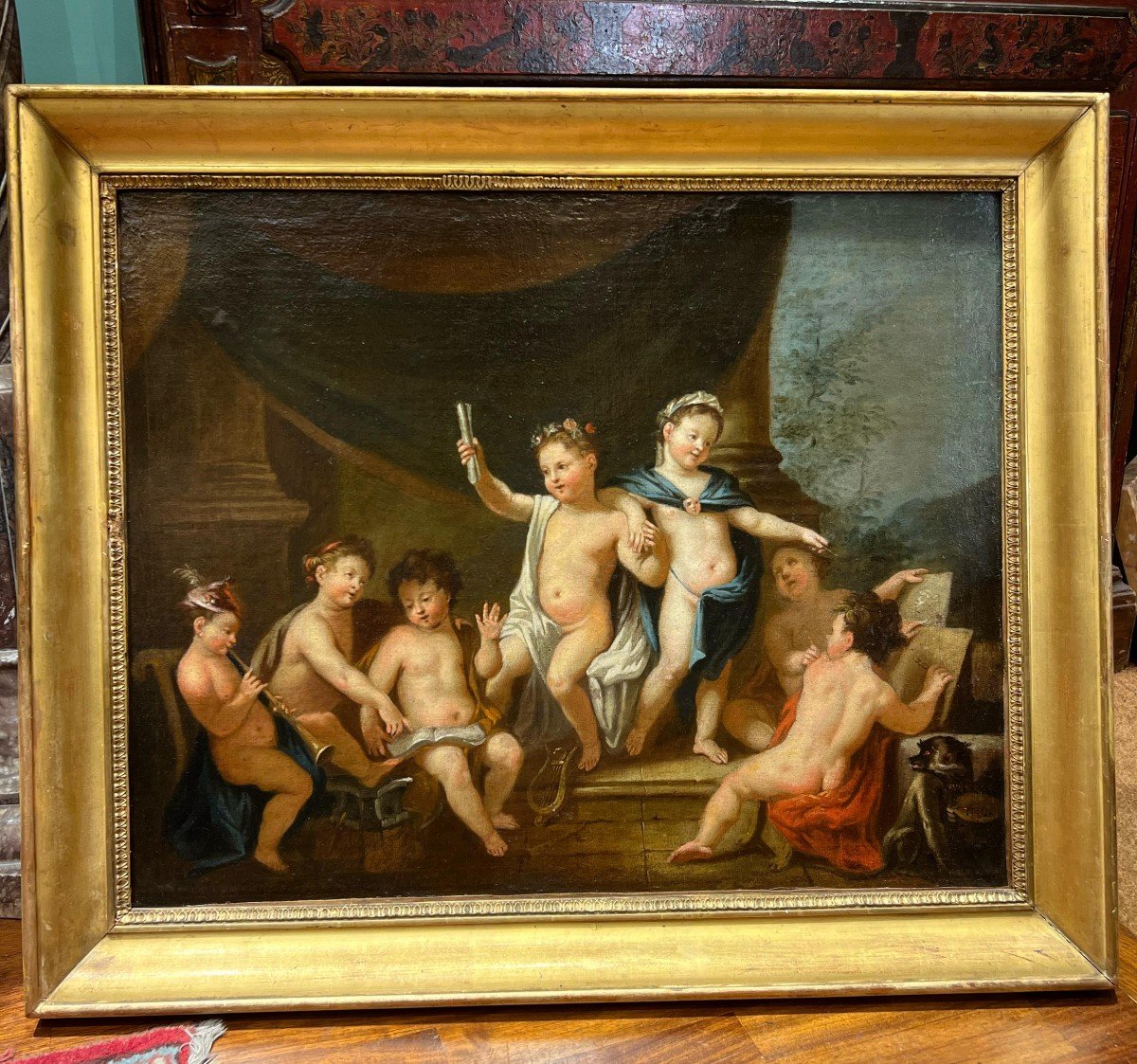 Peinture à l'Huile Sur Toile Représentant Des Putti. Période Néoclassique