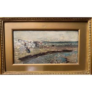 Painting On Panel Depicting A Neapolitan Seascape, Signed Attilio Pratella