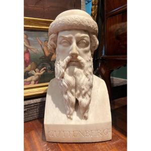 Marble Bust Depicting Gutenberg, Signed De Carlis