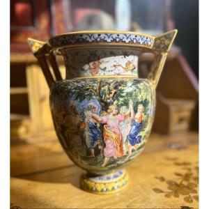 Vase à Deux Anses En Céramique De Style Renaissance, Signé Minghetti Bologna