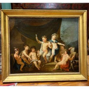 Peinture à l'Huile Sur Toile Représentant Des Putti. Période Néoclassique