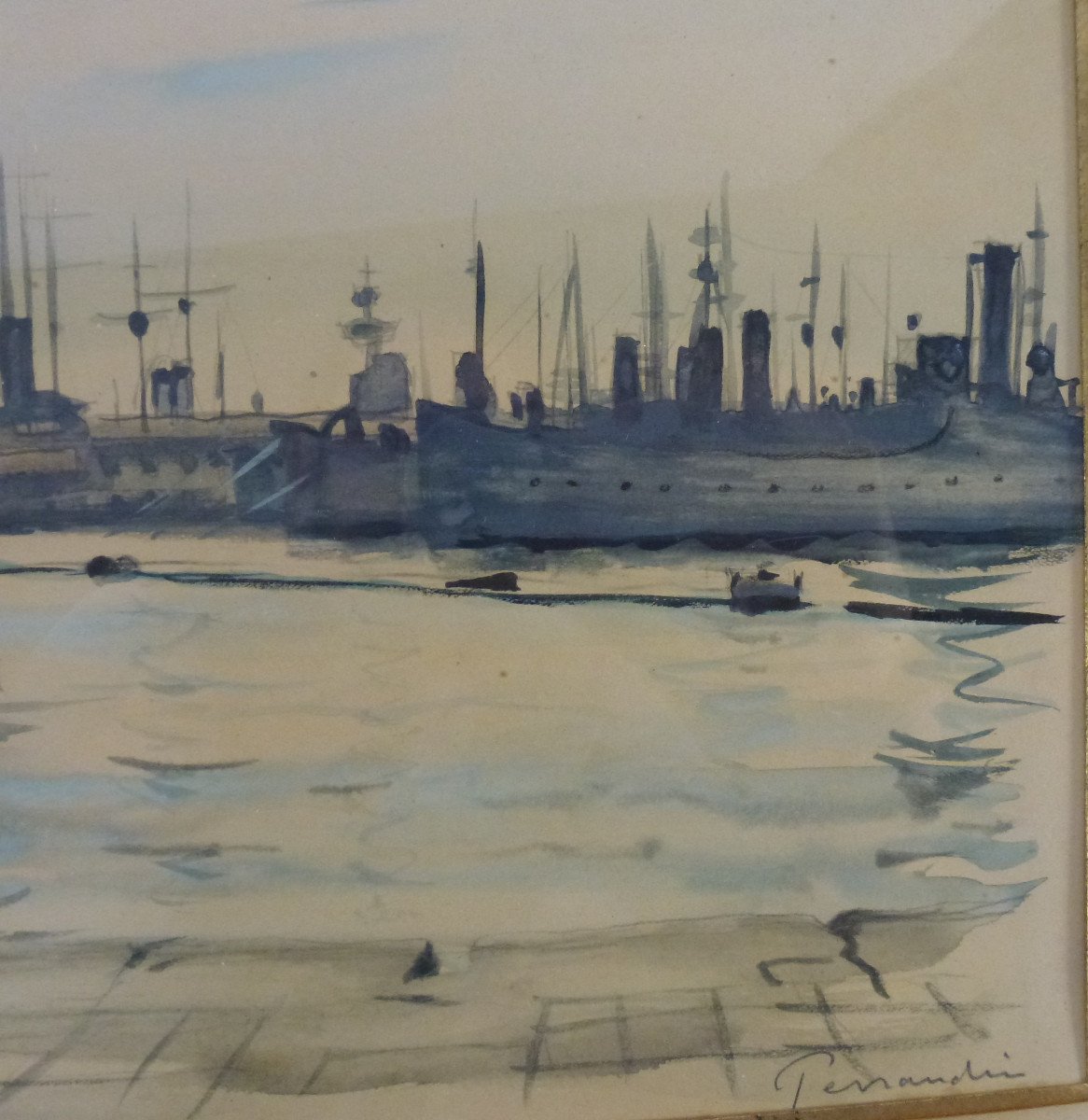 Paul Perraudin, "toulon The Former Bagne 1953" Watercolor-photo-2