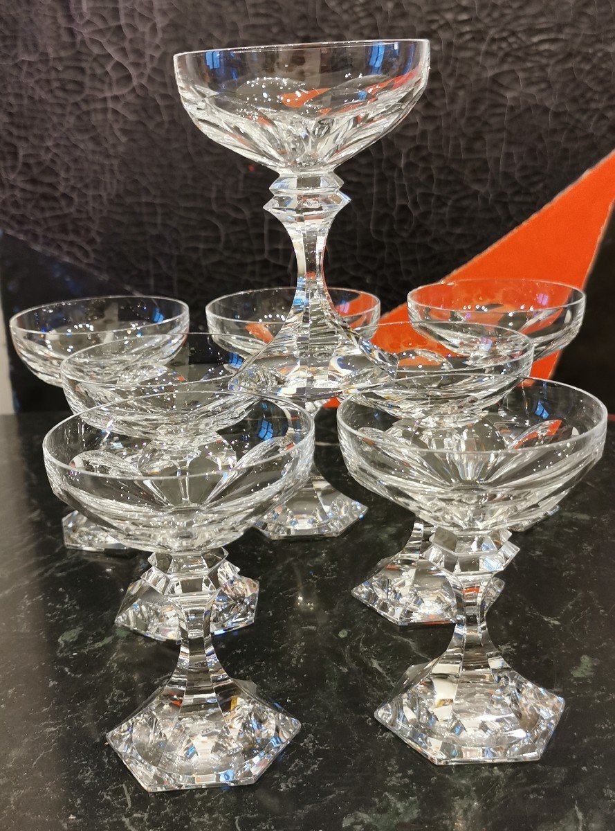 Set Of 7 Chambord Crystal Champagne Glasses From Saint Louis 