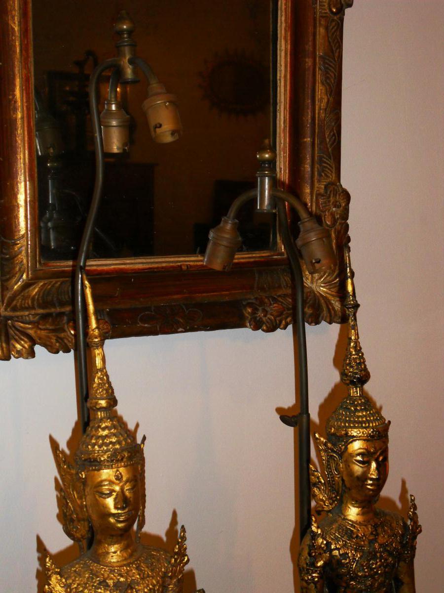 Paire Bouddha Bronze Monté En Lampe-photo-2