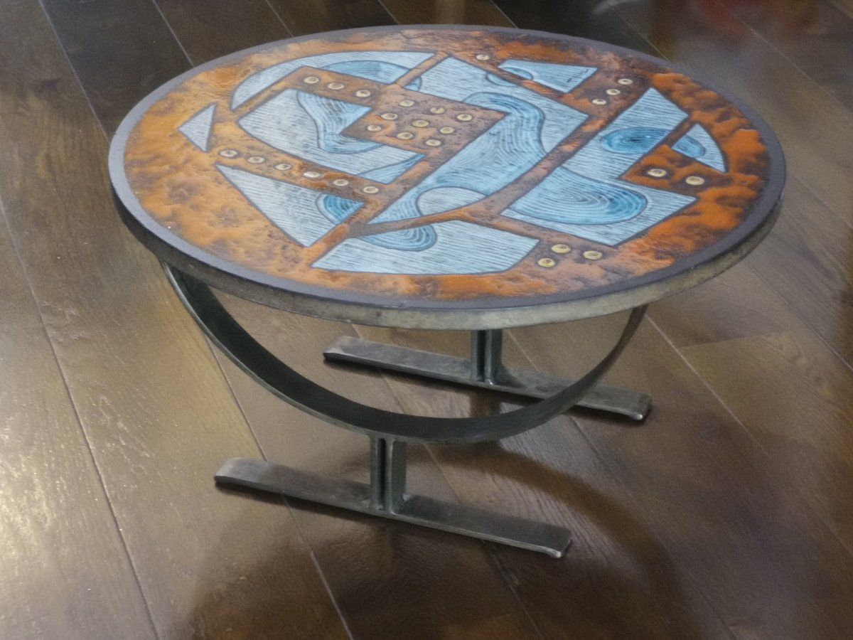 Table Basse Moderniste Pierre De Lave émaillé Jean Juffeux