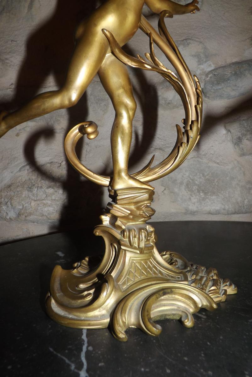 Paire De Lampe Bronze Art Nouveau Signé Suan Ferville-photo-4