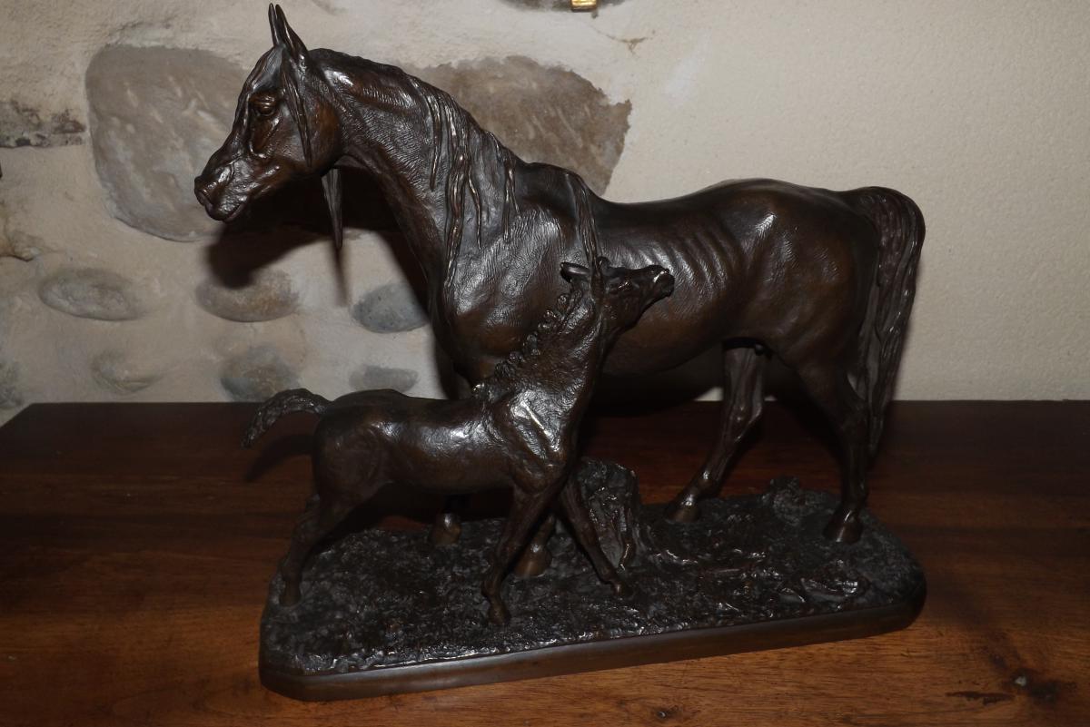 Bronze Cheval Et Son Poulain Signé Fratin (1801-1864)