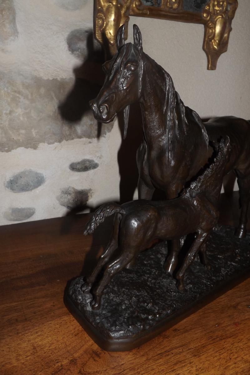 Bronze Cheval Et Son Poulain Signé Fratin (1801-1864)-photo-1