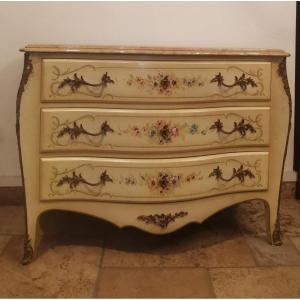 Italian Flower Painted Commode Louis XV Style