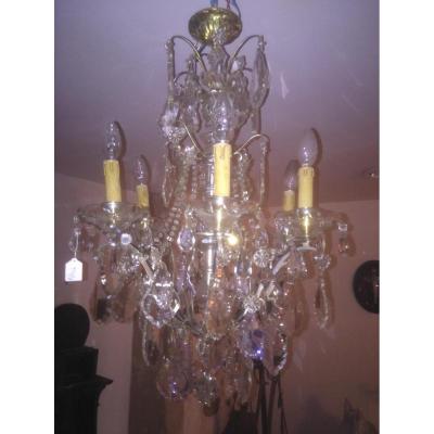 Grand Chandelier Crystal Pendants Bronze Silver XIX