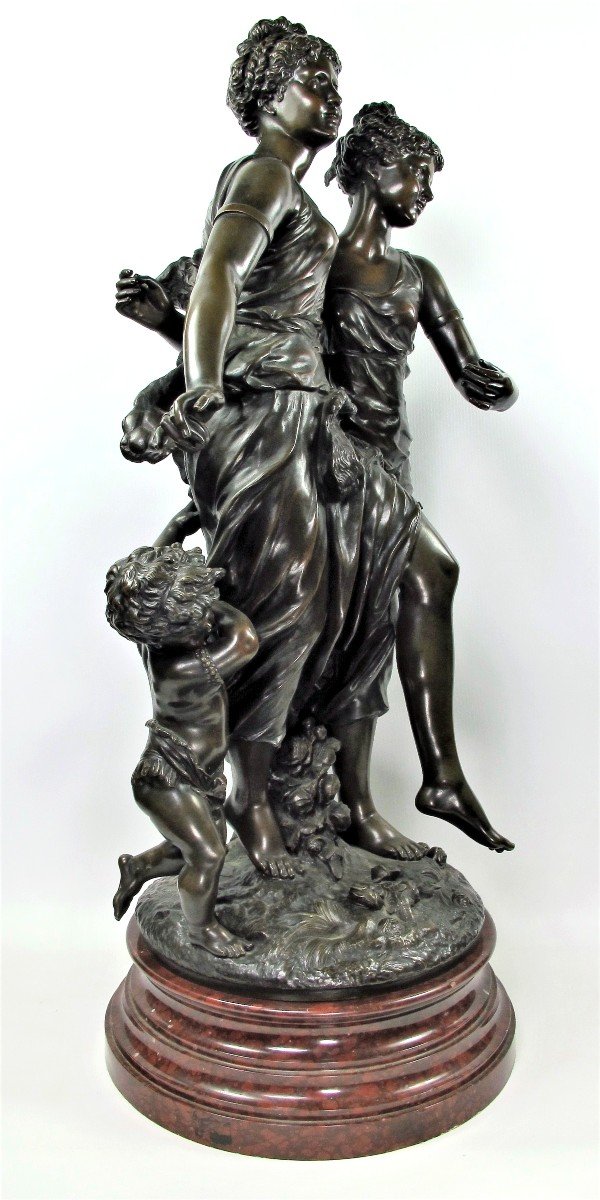 Important Groupe En Bronze Représentant « L’innocence Et Le Plaisir » De Jean Jules B. Salmson -photo-4