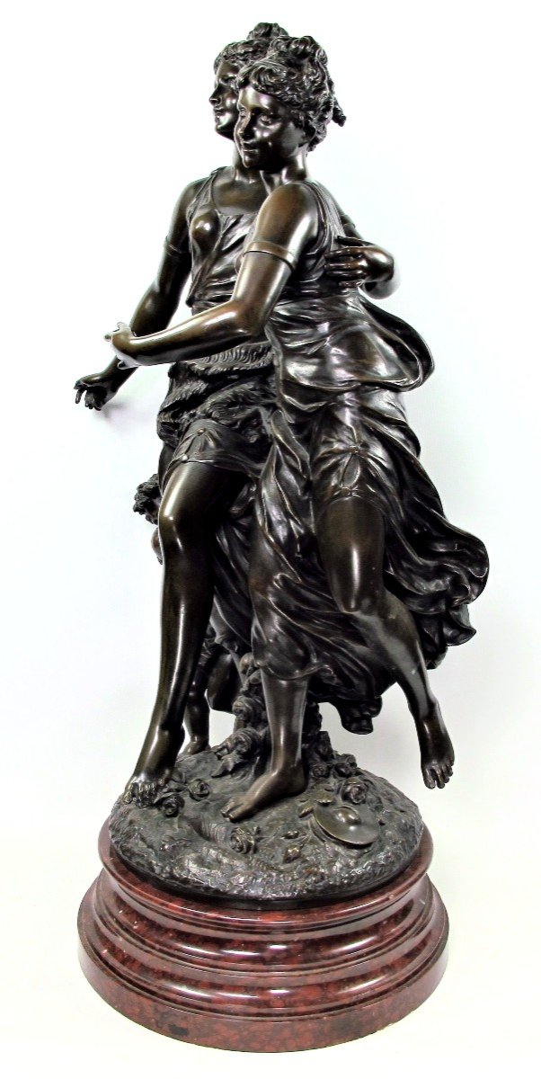 Important Groupe En Bronze Représentant « L’innocence Et Le Plaisir » De Jean Jules B. Salmson -photo-2