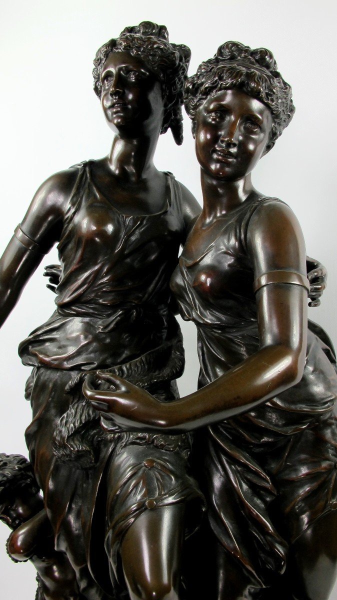 Important Groupe En Bronze Représentant « L’innocence Et Le Plaisir » De Jean Jules B. Salmson -photo-3