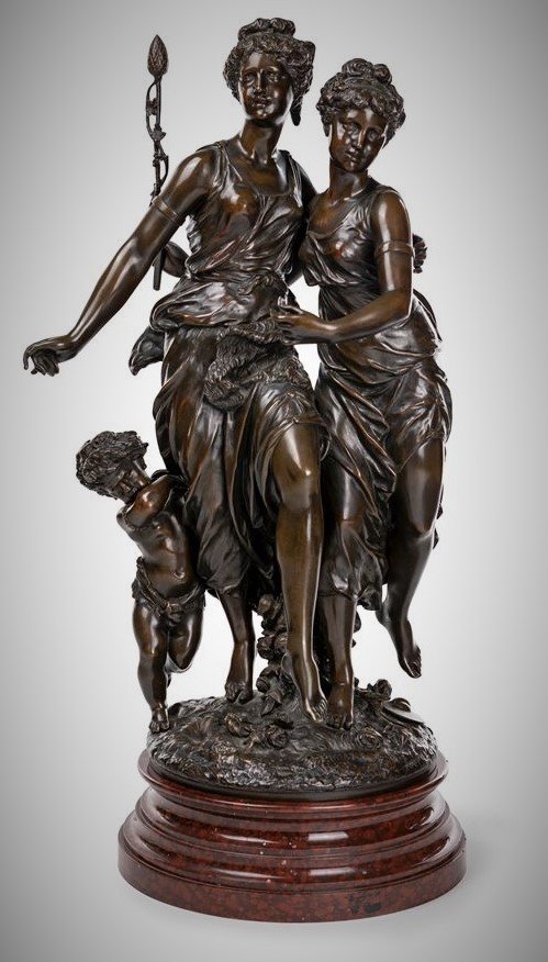 Important Groupe En Bronze Représentant « L’innocence Et Le Plaisir » De Jean Jules B. Salmson 