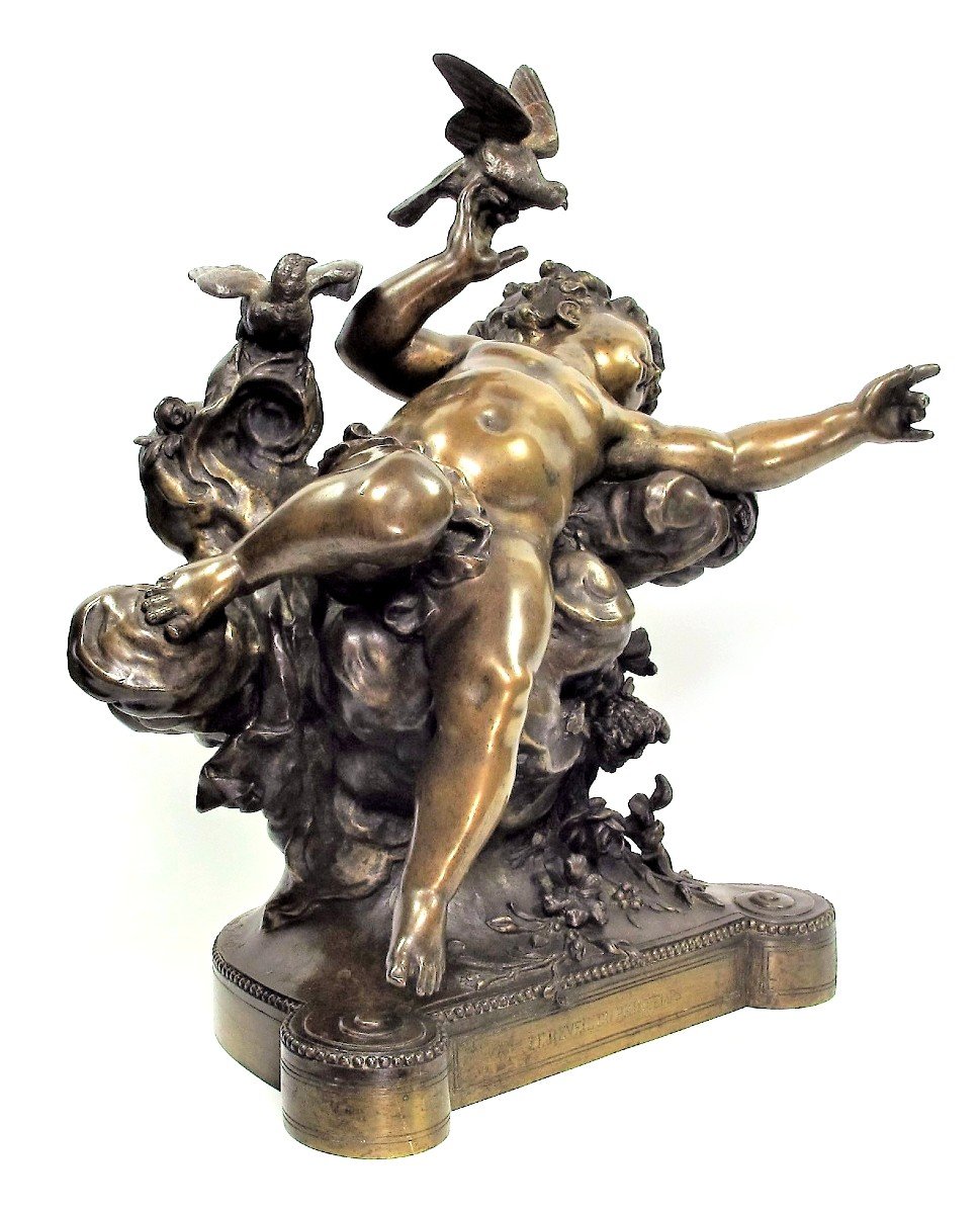 Sculpture En Bronze D’eugène Robert (1831-1912), Intitulée « Le Réveil Du Printemps »-photo-2