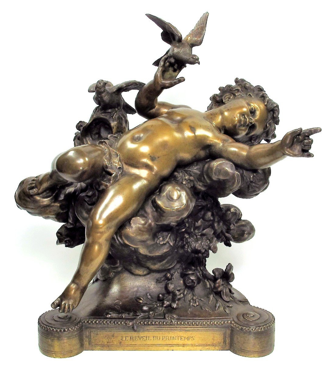 Sculpture En Bronze D’eugène Robert (1831-1912), Intitulée « Le Réveil Du Printemps »