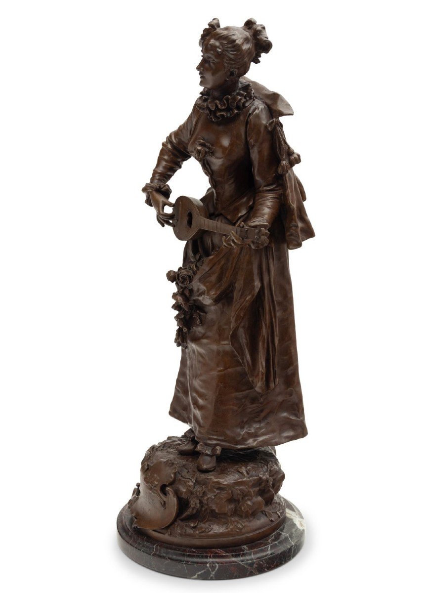Bronze Sculpture By Etienne Adrien Gaudez (1845 - 1902), "pastoral Watteau"-photo-2