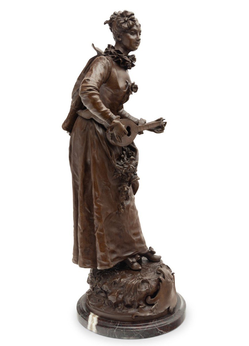 Bronze Sculpture By Etienne Adrien Gaudez (1845 - 1902), "pastoral Watteau"-photo-3