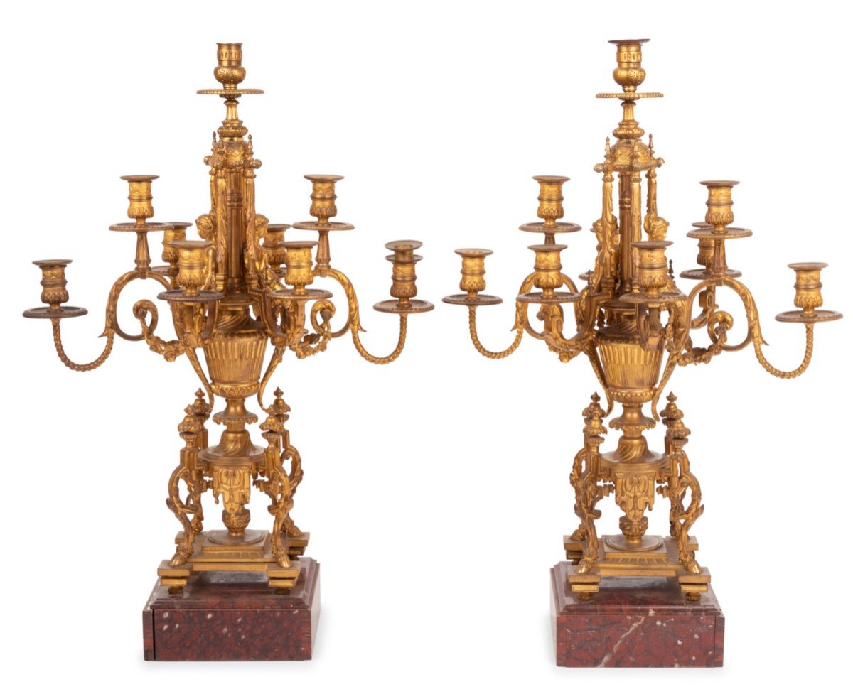 Large Pair Of Louis XIV Style Gilt Bronze Candelabra