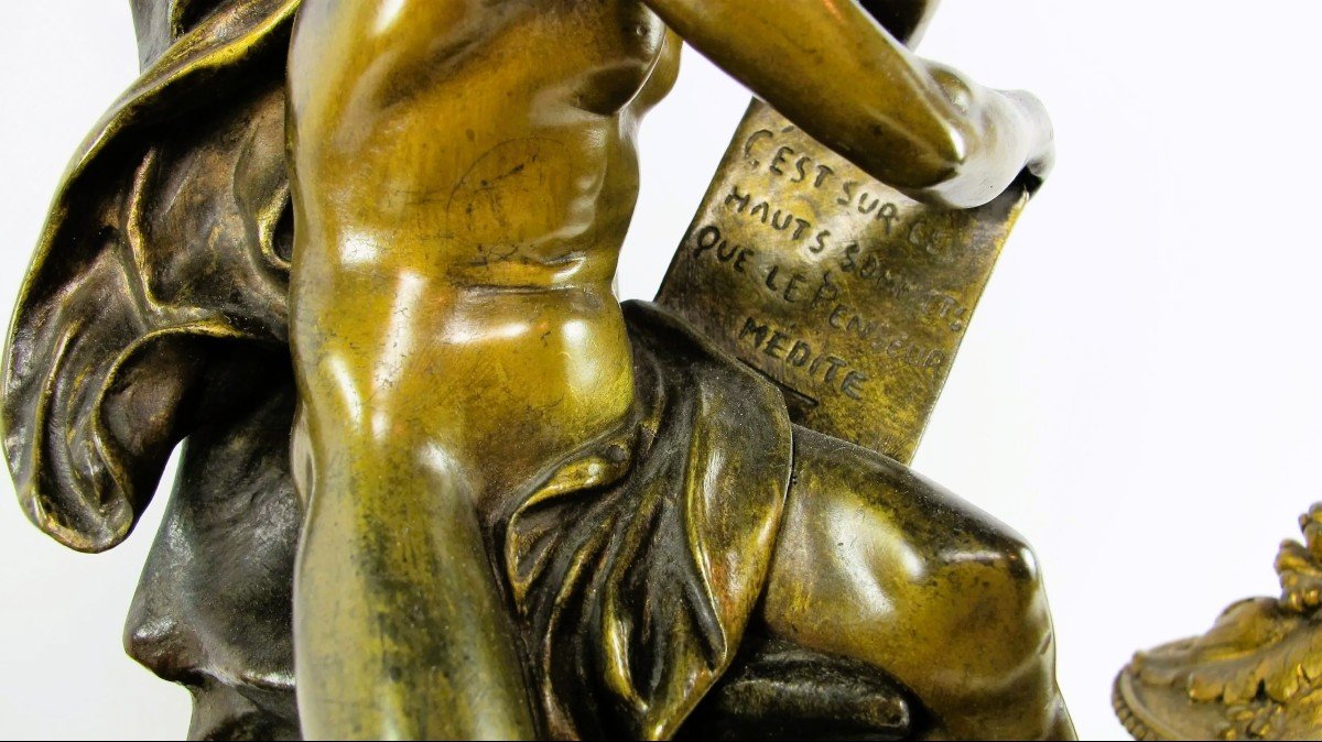 Office Inkwell Representing “the Thinker” By Emile-louis Picault (1833-1915)-photo-1
