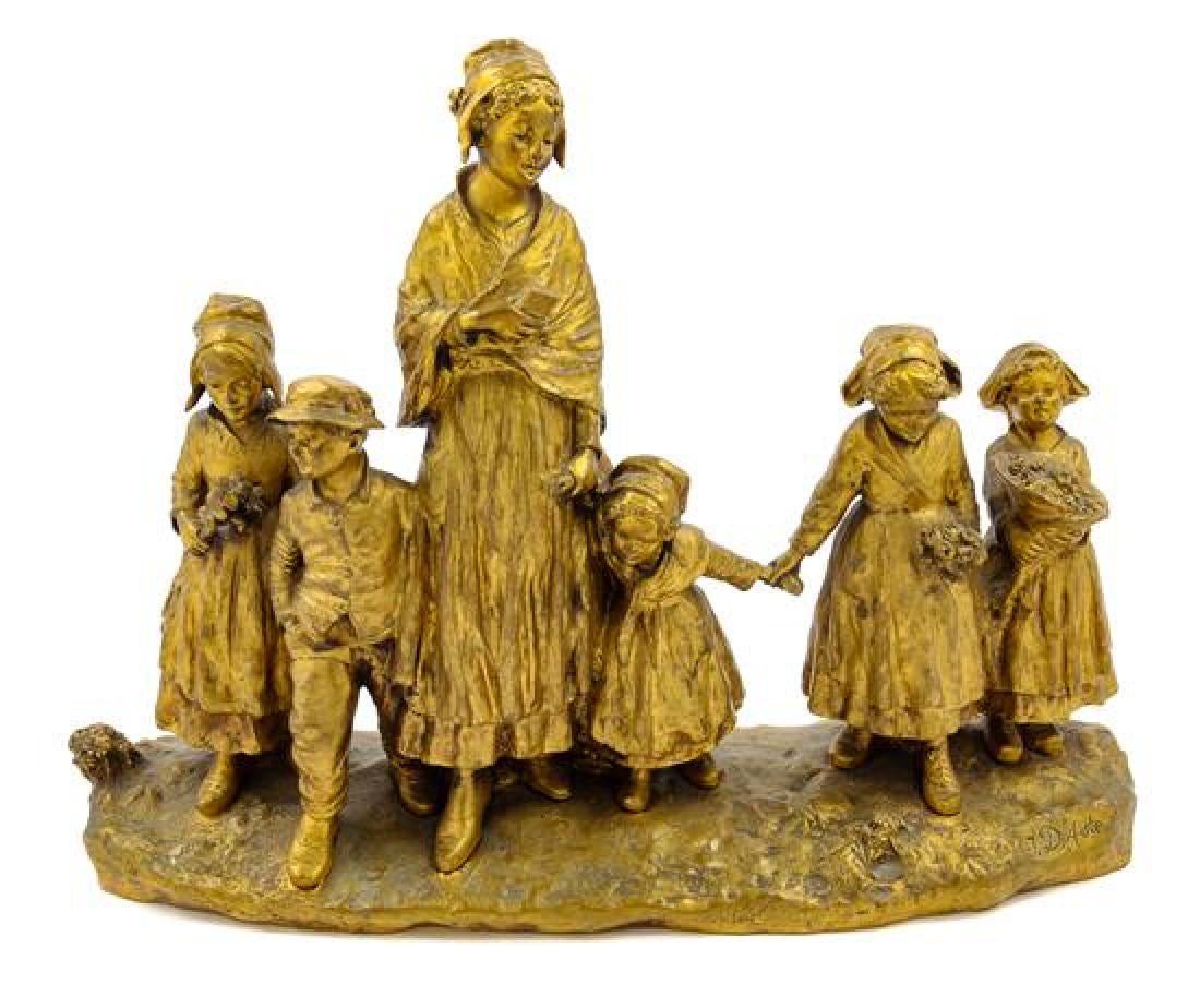 d'Aste Giuseppe (1881-1945), Group In Gilt Bronze "feast In The Village"