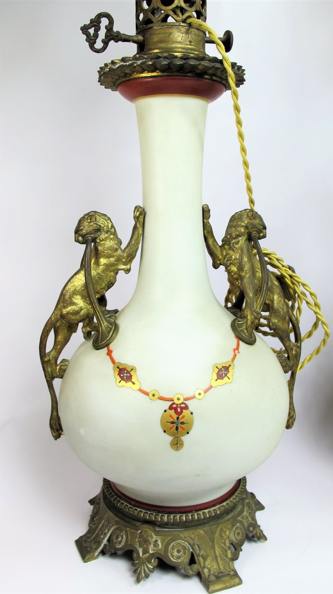 Pair Of Neoclassical Lamps In Porcelain And Bronze 19th Century-photo-3