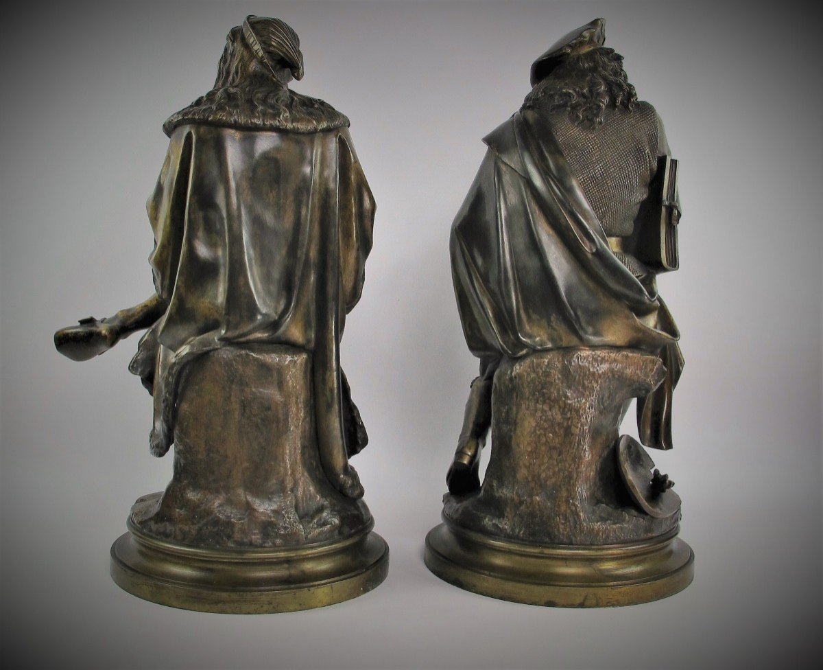 Dürer And Rembrandt, Pair Of Bronze Sculptures By Albert-ernest Carrier-belleuse (1824-1887)-photo-3