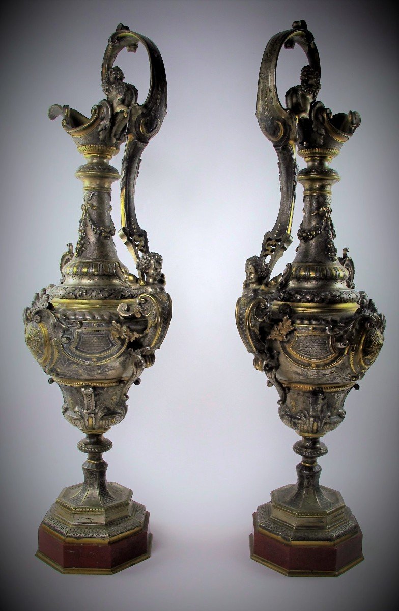 Pair Of Bronze Ewers In The Renaissance Style, 19th Century-photo-2