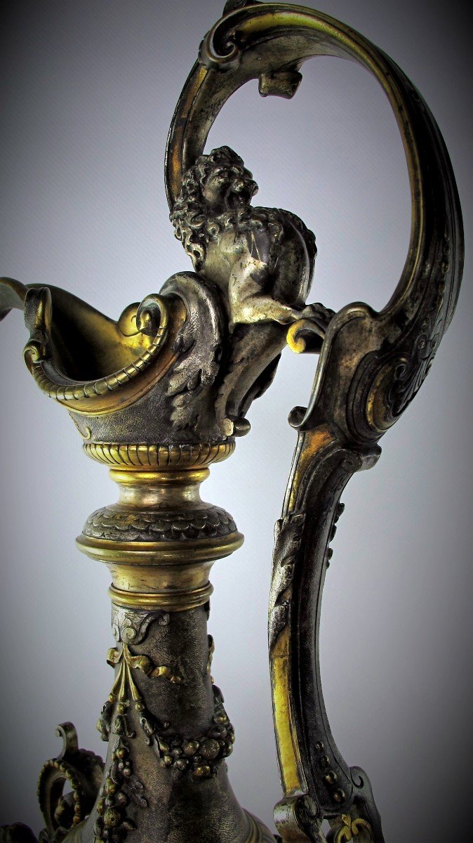 Paire D’ Aiguières En Bronze Dans Le Goût De La Renaissance, Époque XIXe Siècle-photo-3