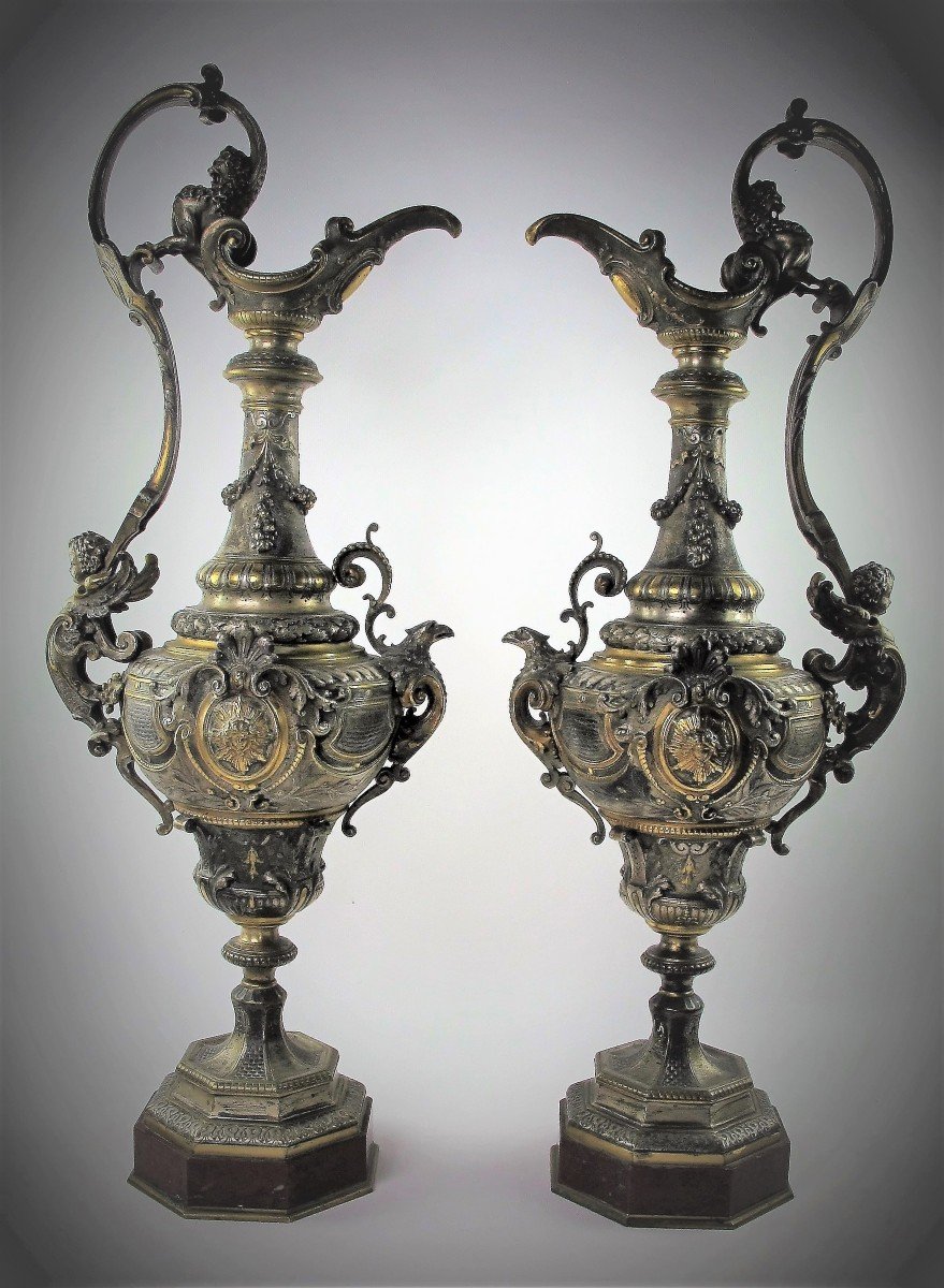 Pair Of Bronze Ewers In The Renaissance Style, 19th Century