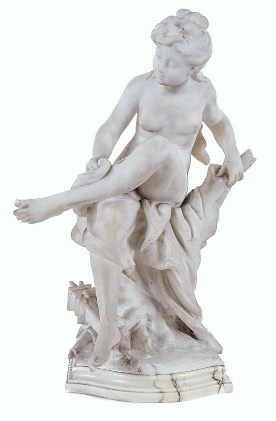 Marble Sculpture By Louis Gossin (1846-1928), Diana In The Bath-photo-2