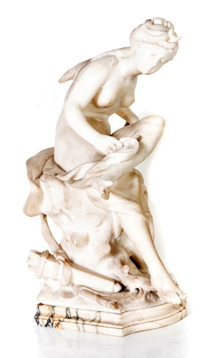 Marble Sculpture By Louis Gossin (1846-1928), Diana In The Bath-photo-3