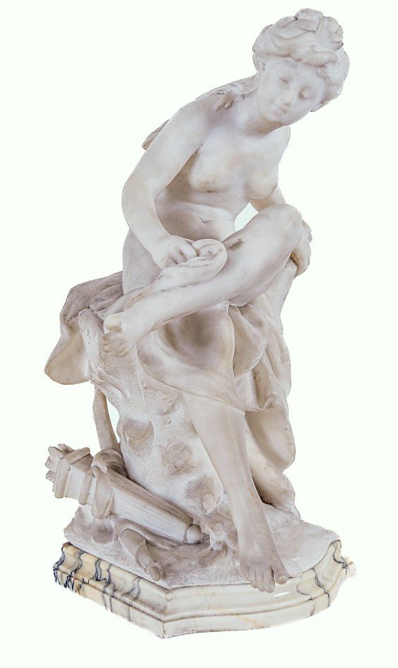 Marble Sculpture By Louis Gossin (1846-1928), Diana In The Bath