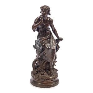 Important Bronze “song Of The Lark” By Hippolyte Moreau (1832-1927)