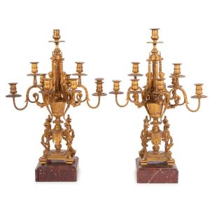 Grande Paire De Candélabres En Bronze Doré De Style Louis XIV