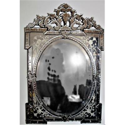 Large Venician Engraved Glass Mirror, Late 19th Century