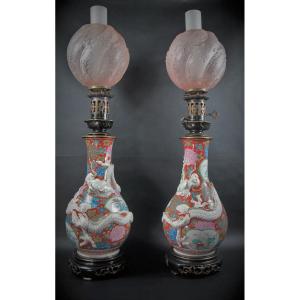 Pair Of Japanese Lamps, Late Nineteenth Century Period