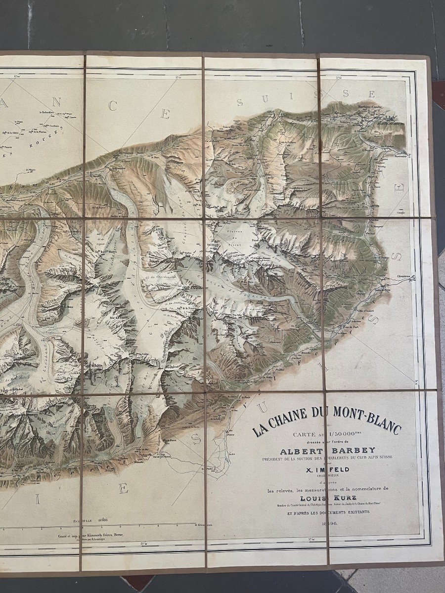 Albert Barbey Old Map Of The Mont-blanc Chain, Mountain Alpinism.-photo-4