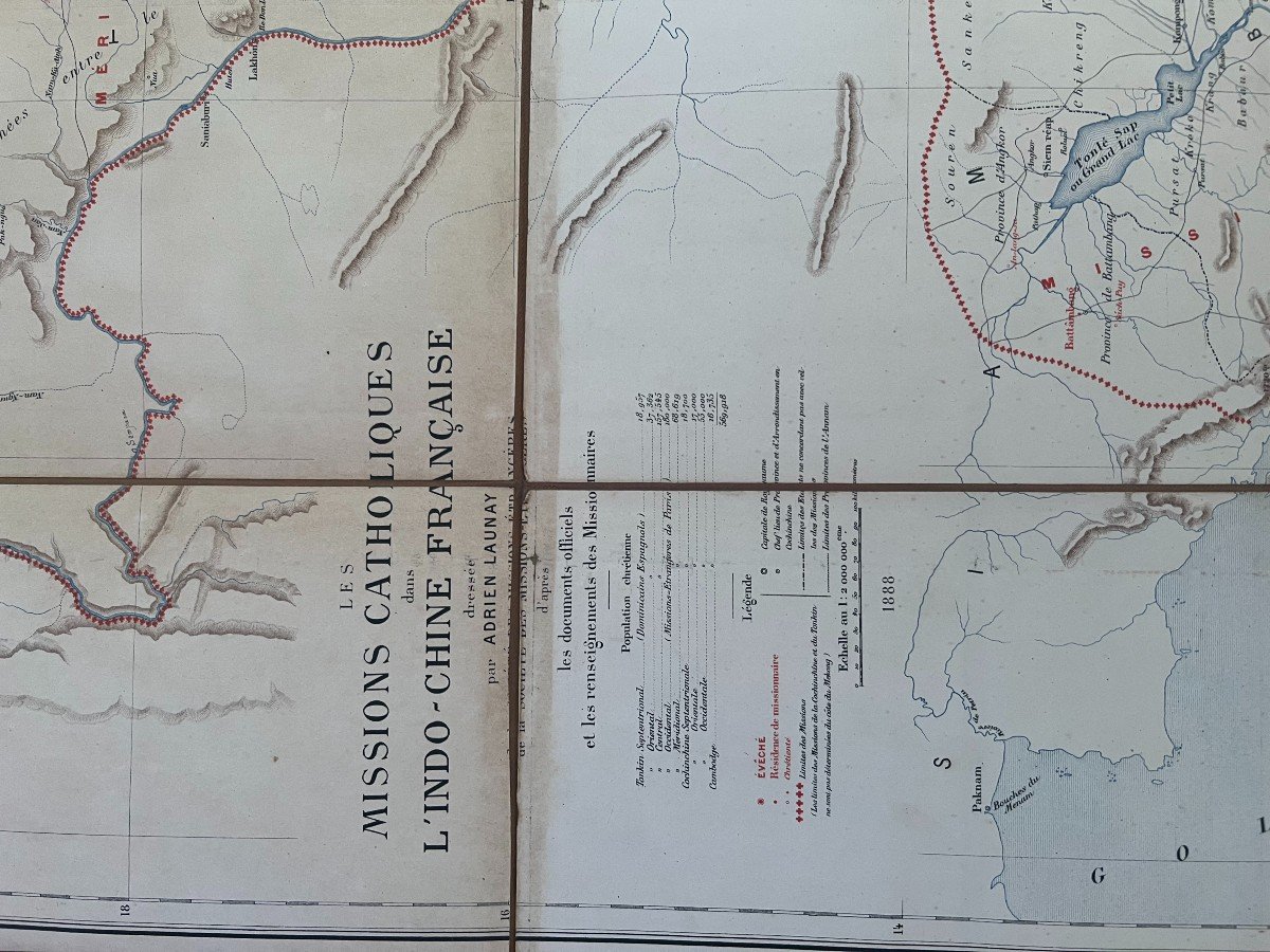 1888 The Catholic Missions Of Indo-china. Trained By Adrien Launay. Old Map-photo-3