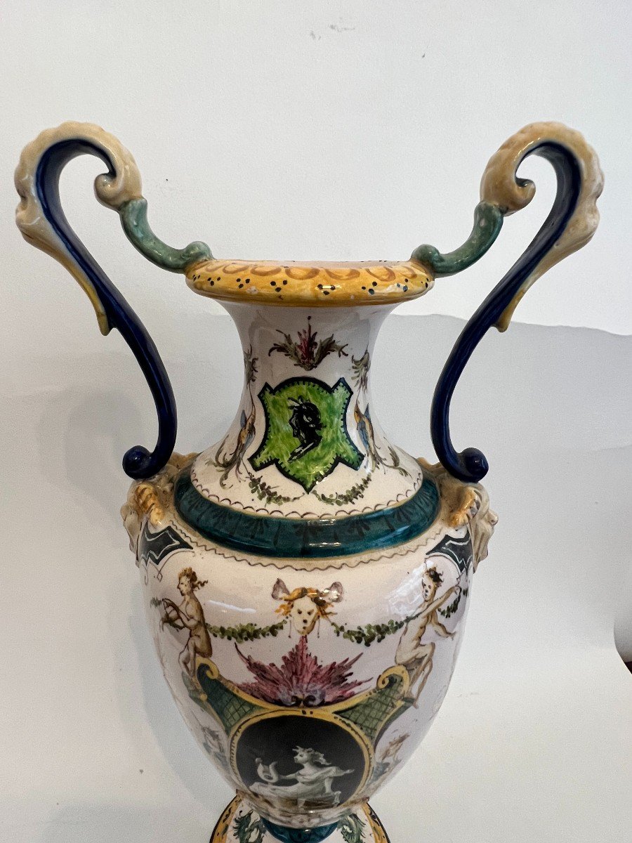 Italie  Vase A  Anses En Faience-photo-6