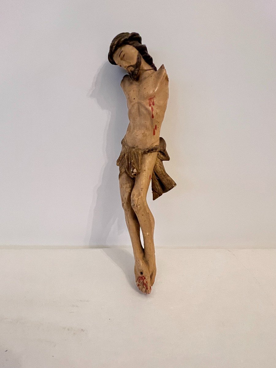 Sculpture , Corps d'Un Christ En Bois Polychrome .-photo-2