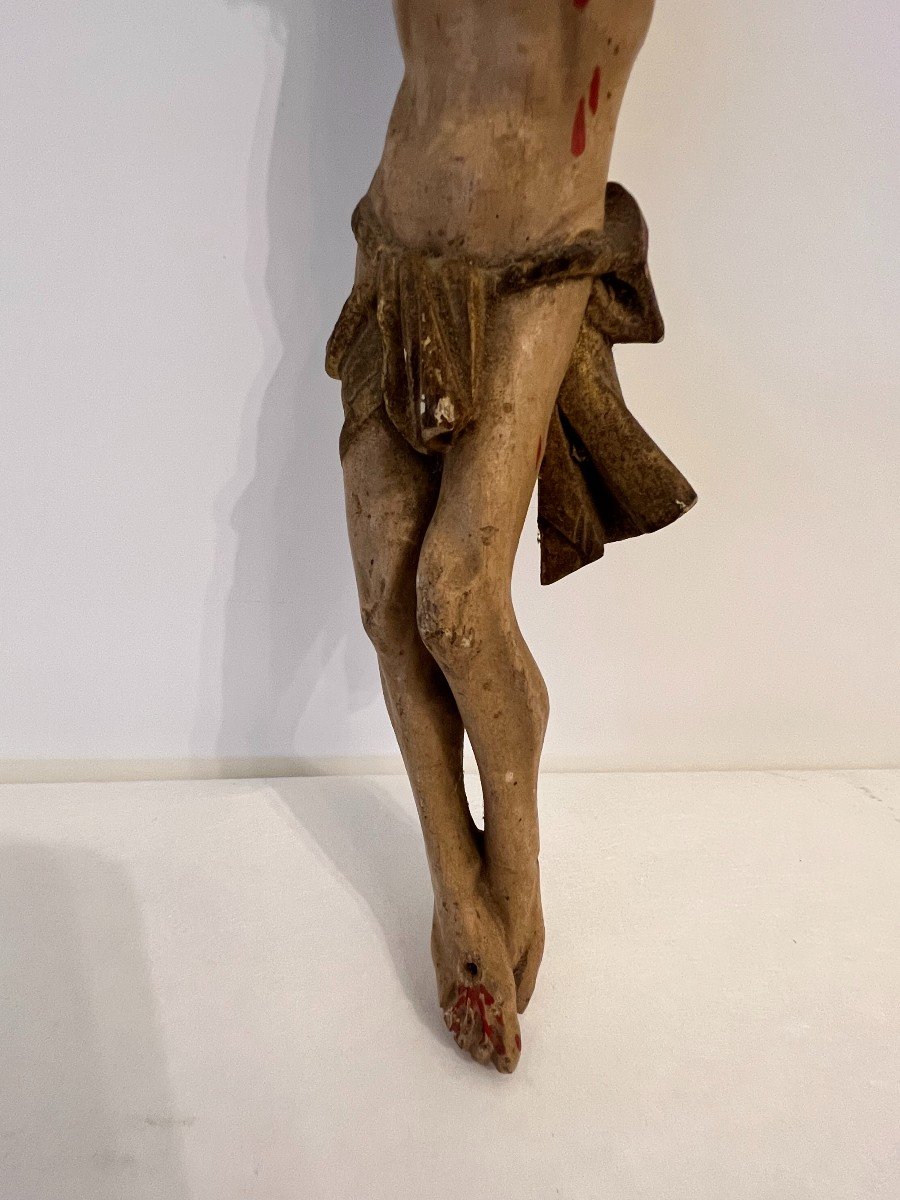 Sculpture , Corps d'Un Christ En Bois Polychrome .-photo-4