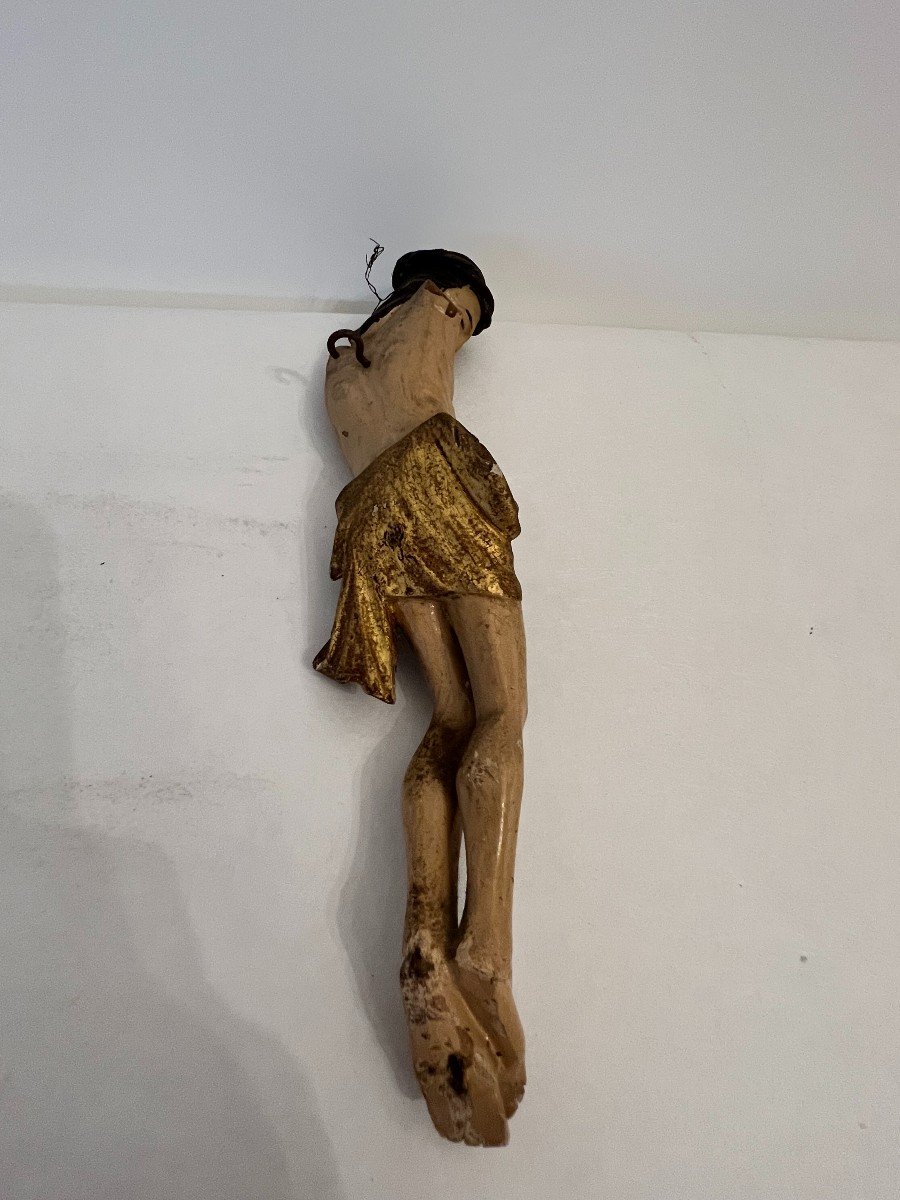 Sculpture , Corps d'Un Christ En Bois Polychrome .-photo-1