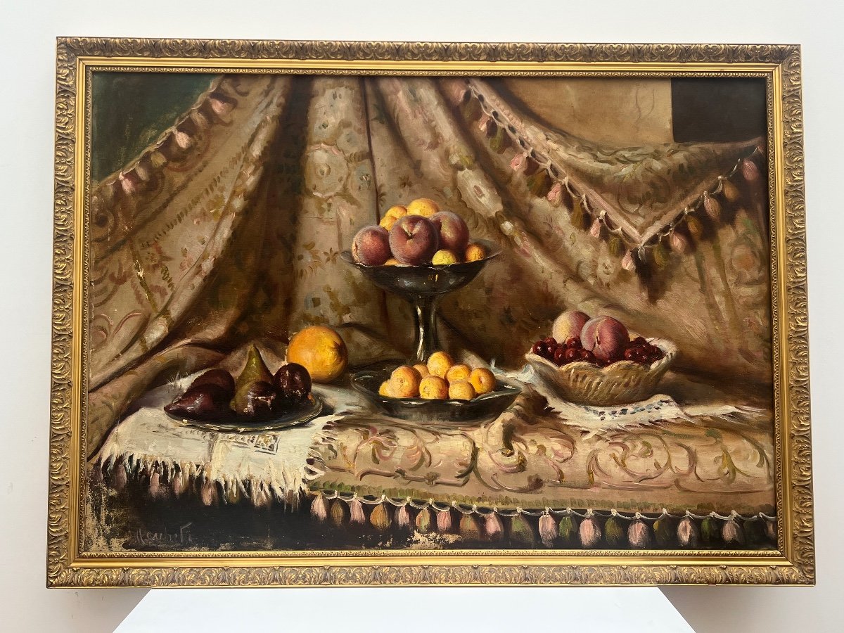 112cm By 79 Cm Still Life With Fruits. Oil On Canvas .-photo-2