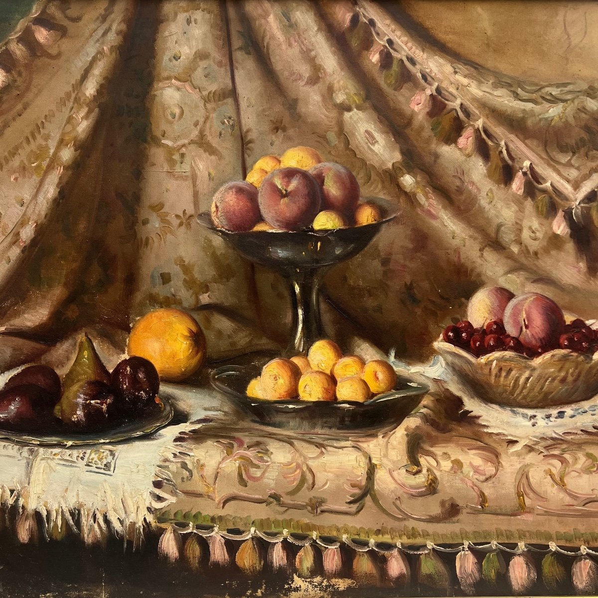 112cm Par 79 Cm Nature Morte Aux Fruits . Huile Sur Toile .