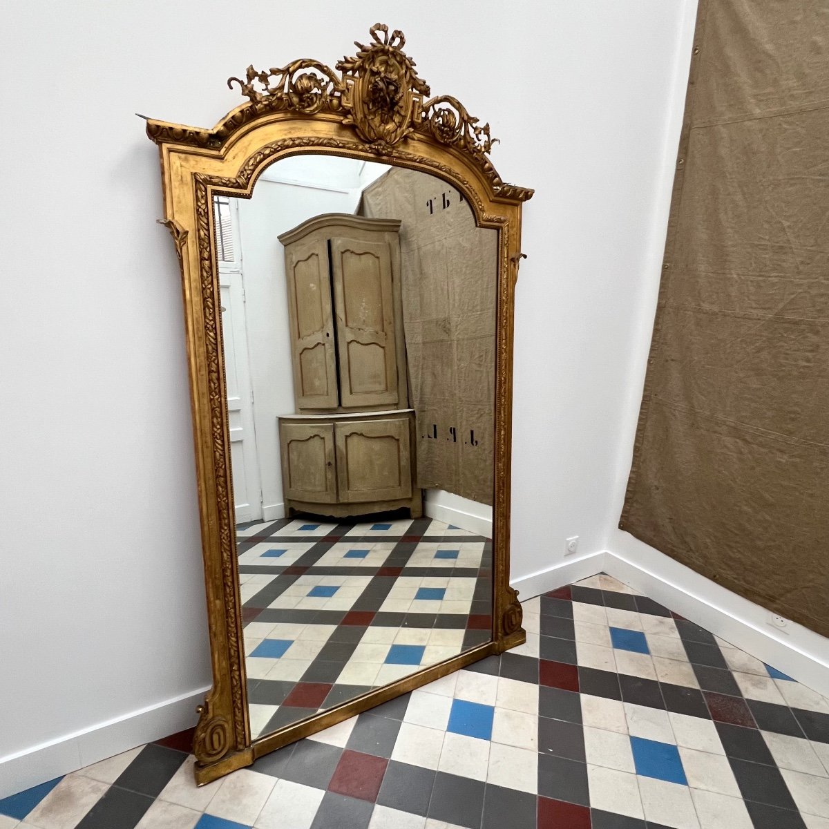 H 221 Cm Antique Mirror.-photo-4