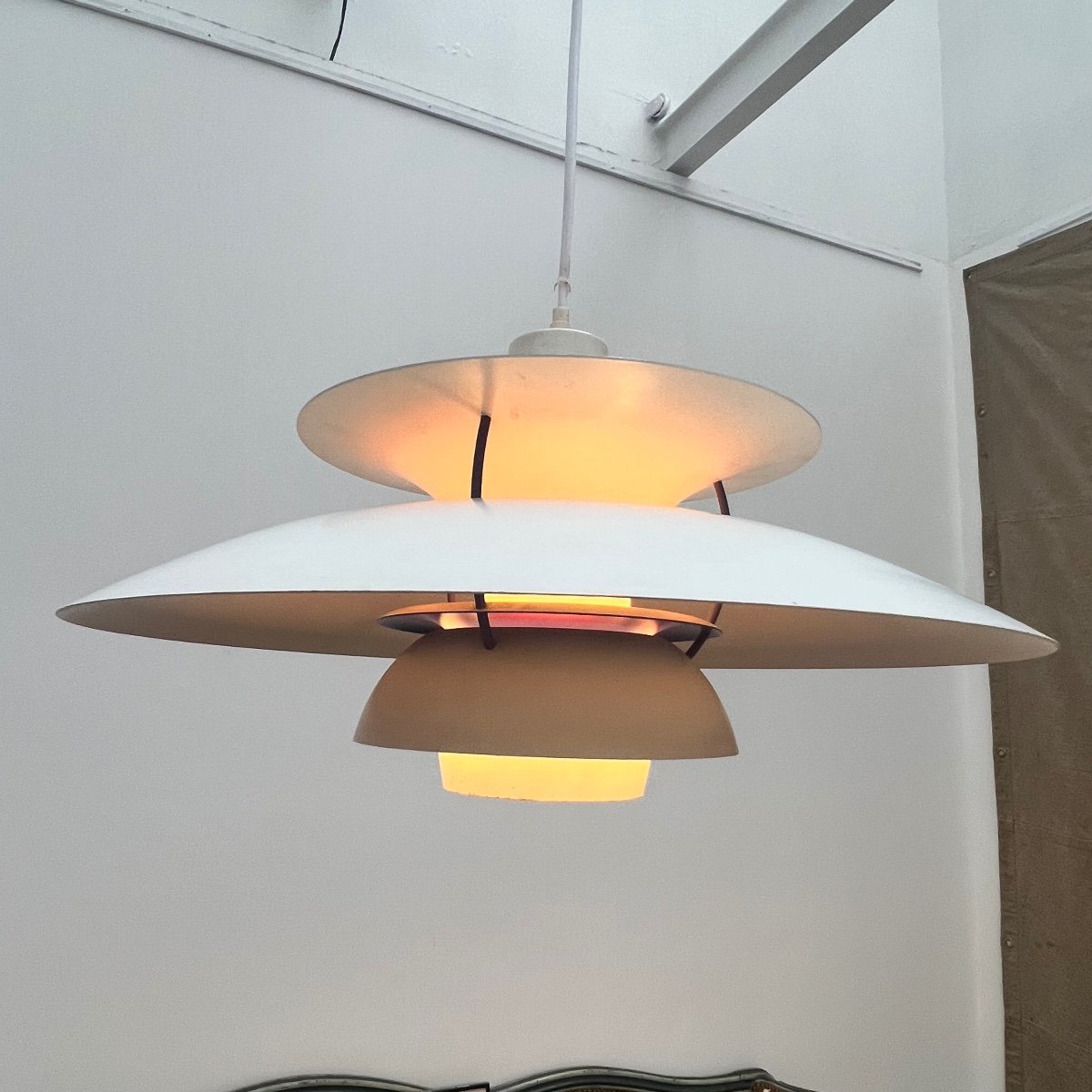 Henningsen Pendant Lamp, Louis Poulsen Design Chandelier.-photo-2