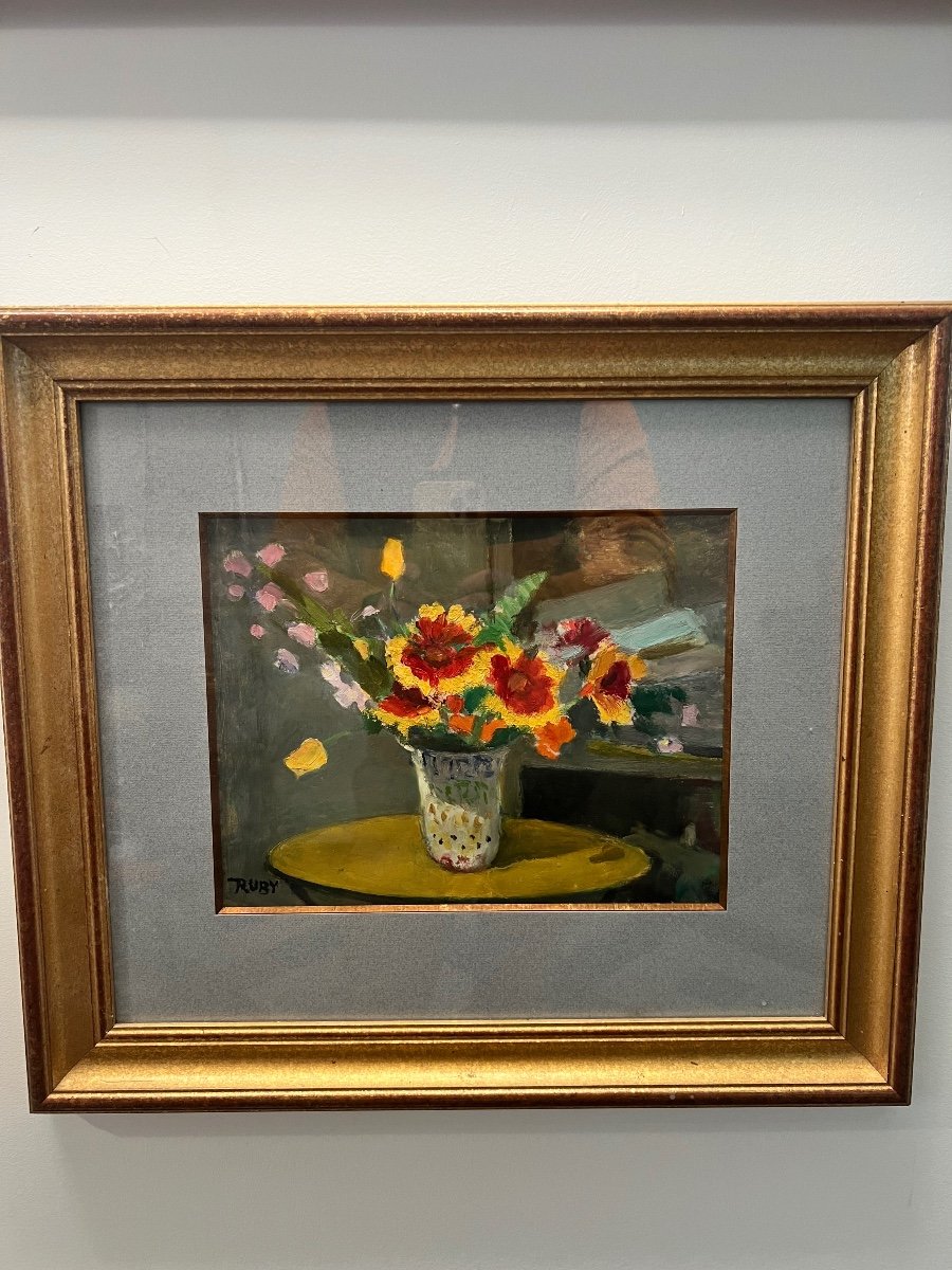 René Ruby , Tableau , bouquet de Fleurs .-photo-2