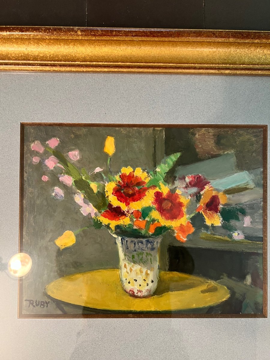 René Ruby , Tableau , bouquet de Fleurs .-photo-3