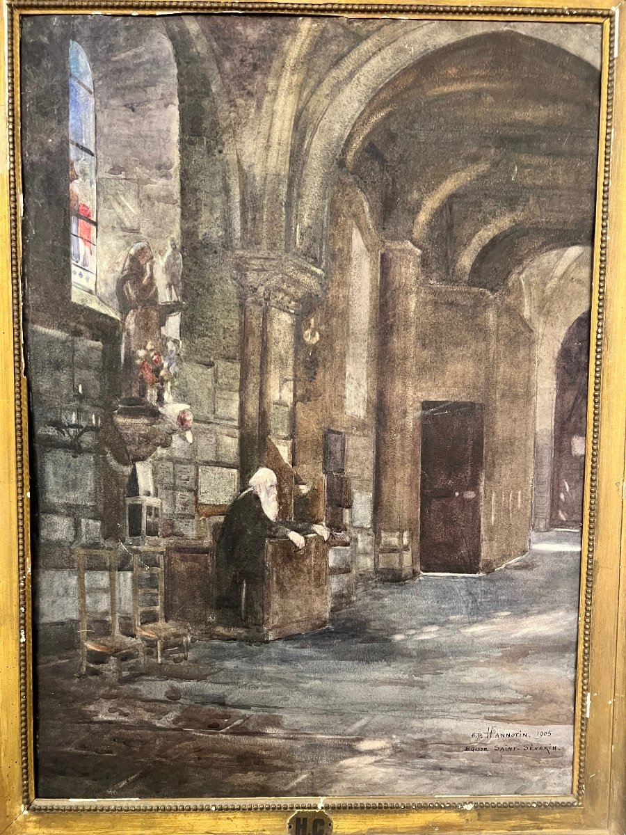 Painting, Henri Paul Hannotin, Saint Séverin Church, Paris.-photo-3